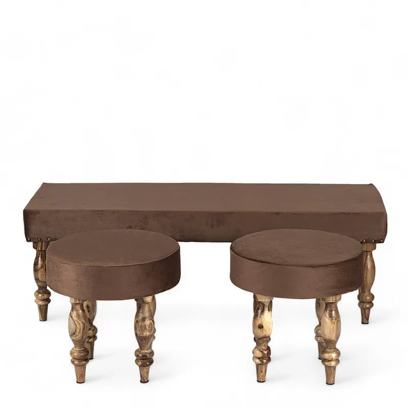 Aviro Sheesham Wooden Bench with Stools (Brown) - Three Piece Set media 3