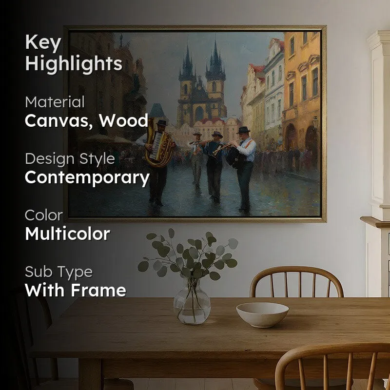 Oldtown Brass Canvas Wall Painting With Frame media 2