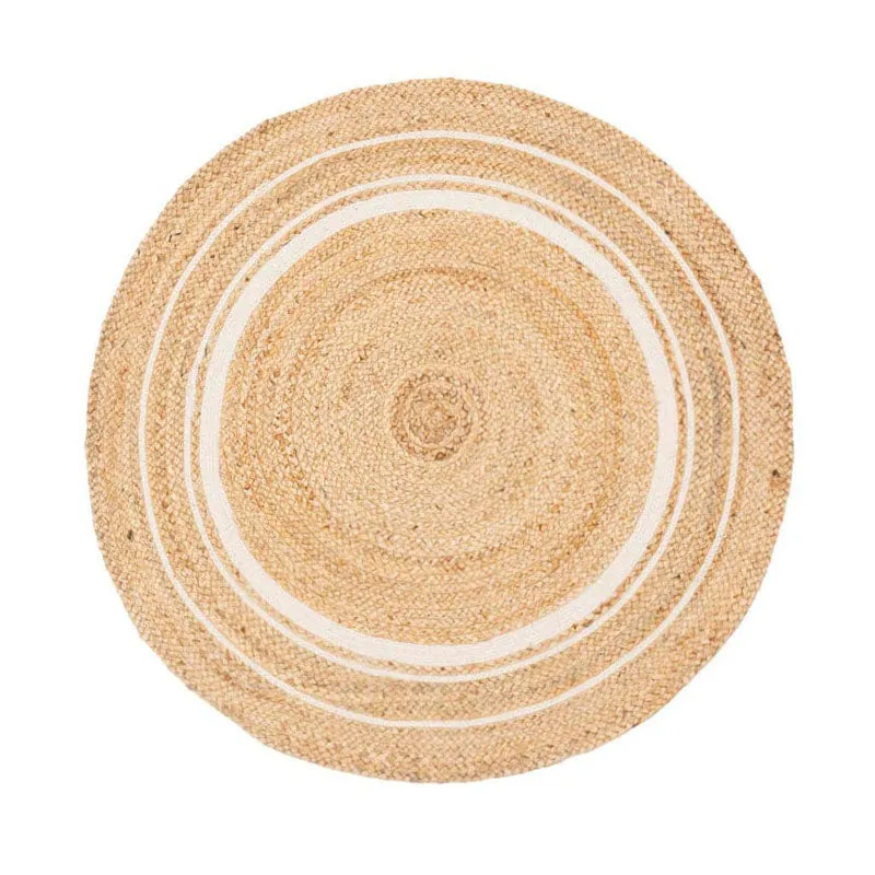 Evara Ryna Natural Fiber Braided Jute Cotton Rug - Beige & White media 1
