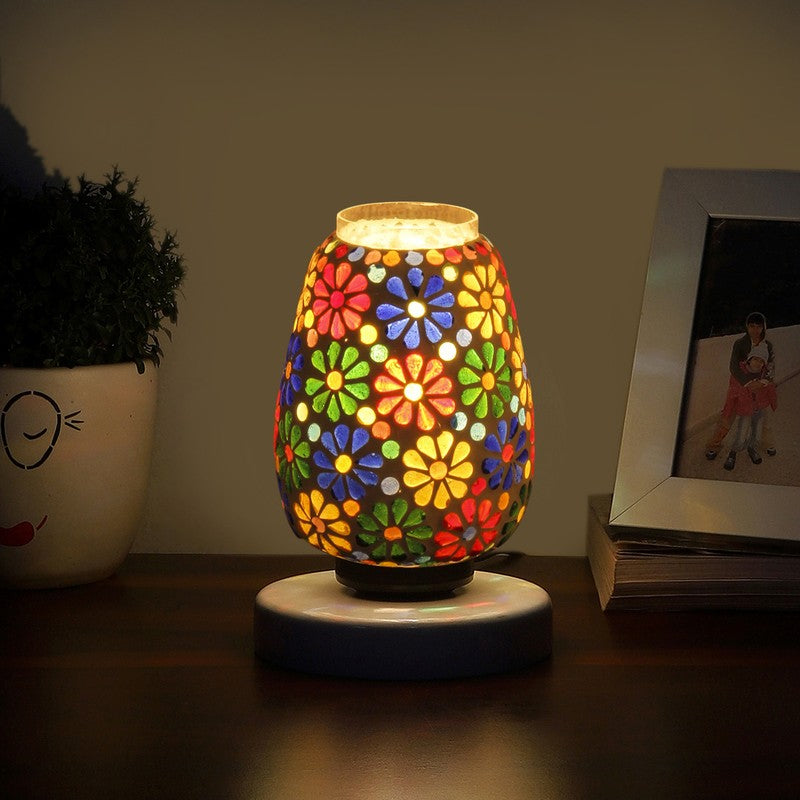 Lumirius Glass Table Lamp With Wooden Base - Multicolor
