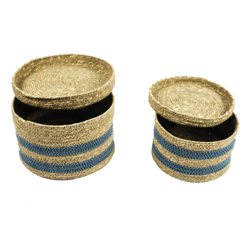 Knitraa Sea Grass Natural Fiber Storage Basket (Blue) - Set Of Two media 3