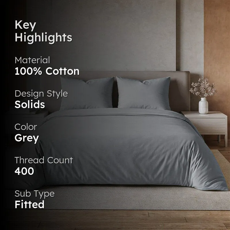 Maison Fitted Solid Cotton Bedsheet (Light Grey) - 400 TC - 2