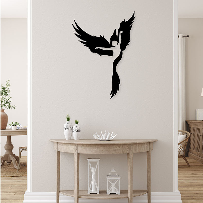 Girl And Phoenix Black Iron Wall Accent