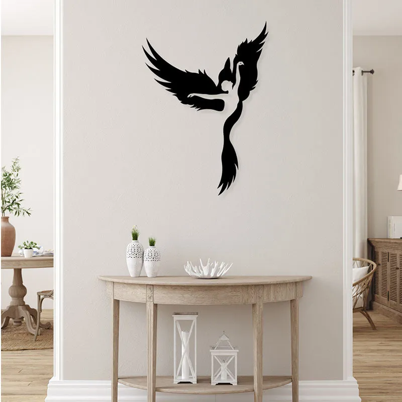 Girl And Phoenix Black Iron Wall Accent media 1