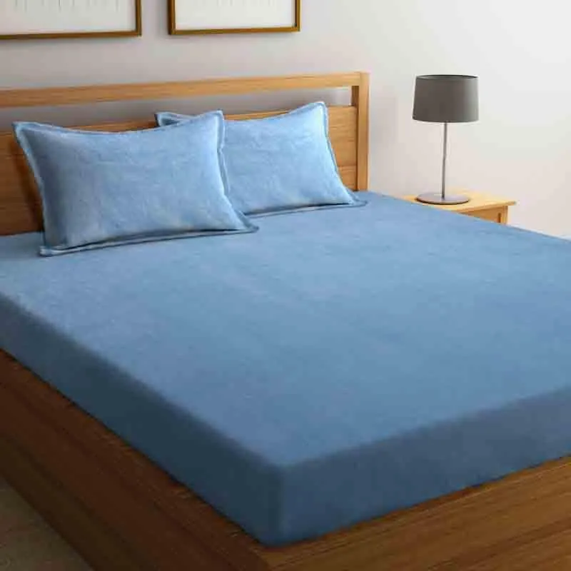 Solid Dust Woollen Bedsheet (Blue) - 130 GSM media 3