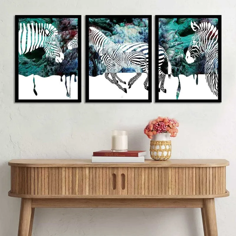 StripeWild Paper Wall Painting With MDF Frame (Black) - Set Of Three media 4