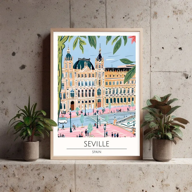 Vintage Seville Framed Canvas Archival Canvas Wall Painting - Natural Brown Frame media 3
