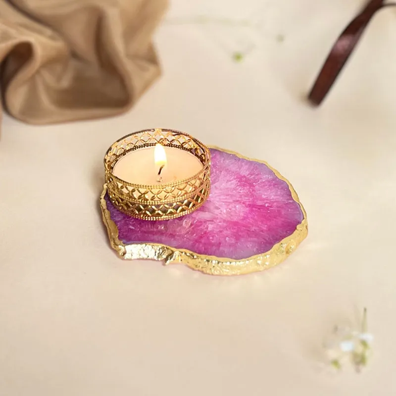 Niema Handcrafted Agate Tealight Candle Holder - Pink media 4