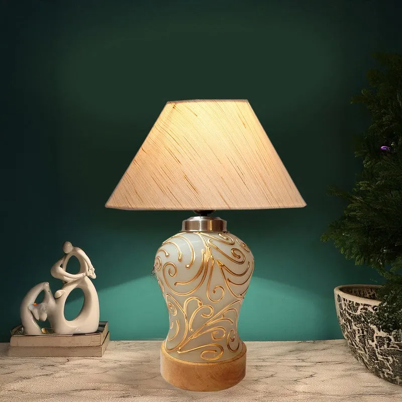 Lumithra Cotton & Wood Table Lamp - OffWhite media 1