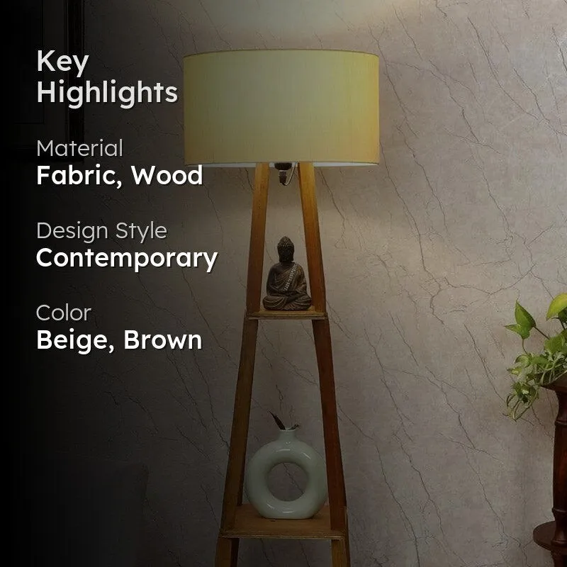 Blace Netima Wooden Floor Lamp With Shelf - Beige media 2
