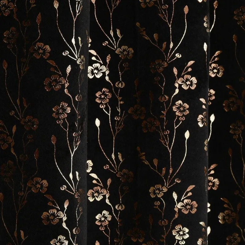 Glow Touch Printed Velvet Curtains (Black,Gold) - Set Of Two media 5