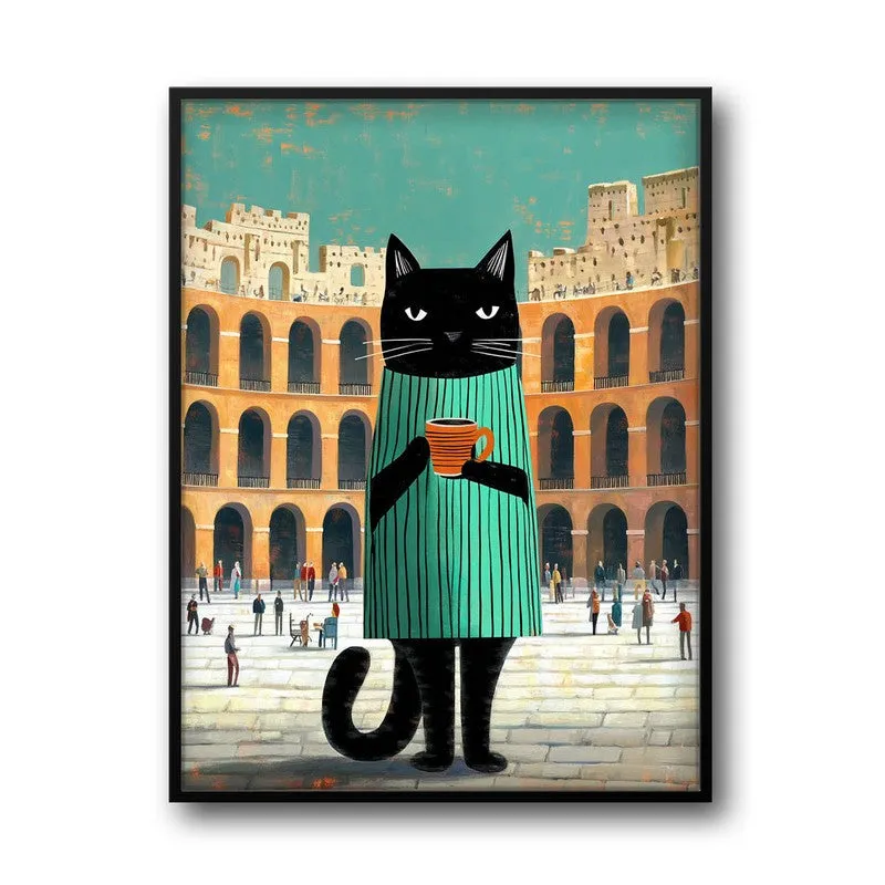 Prowling Black Cat Wall Painting With Frame media 3