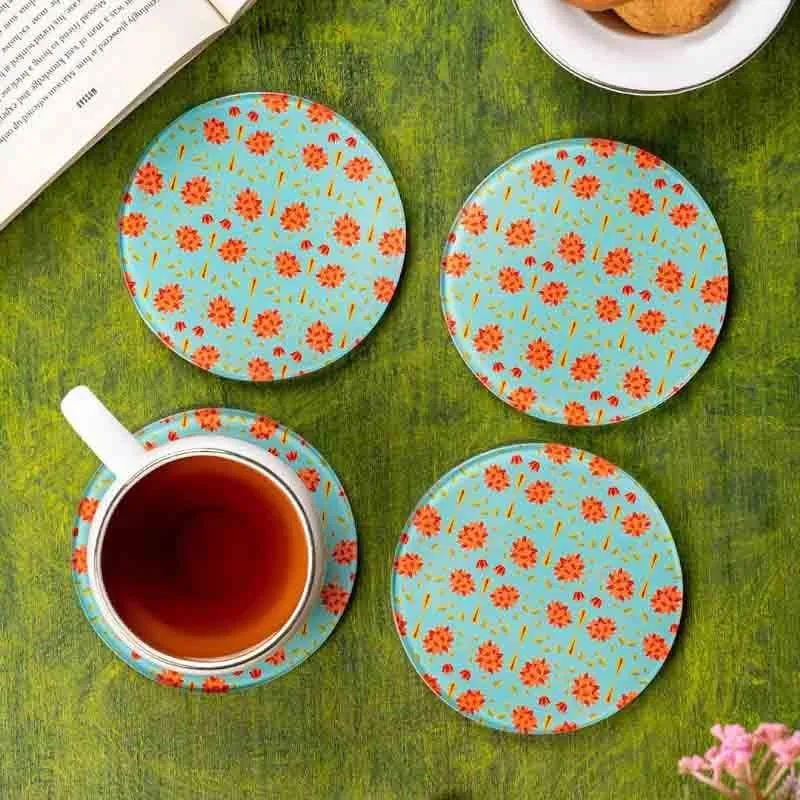 Magnate Mughal Blue Round Classic Coaster - Set Of Four media 1