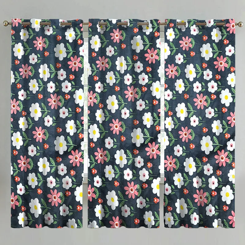 Anas Floral Cotton Curtain - Set Of Three media 1