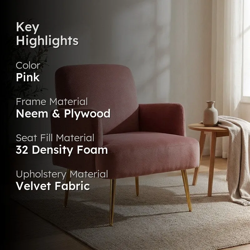 Serenza Neem Wood Accent Chair - Pink media 2