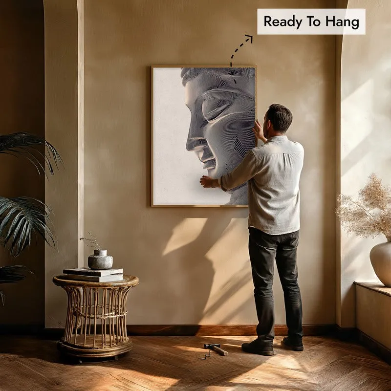 Stone Silence Buddha Wall Painting With Brown Frame media 6