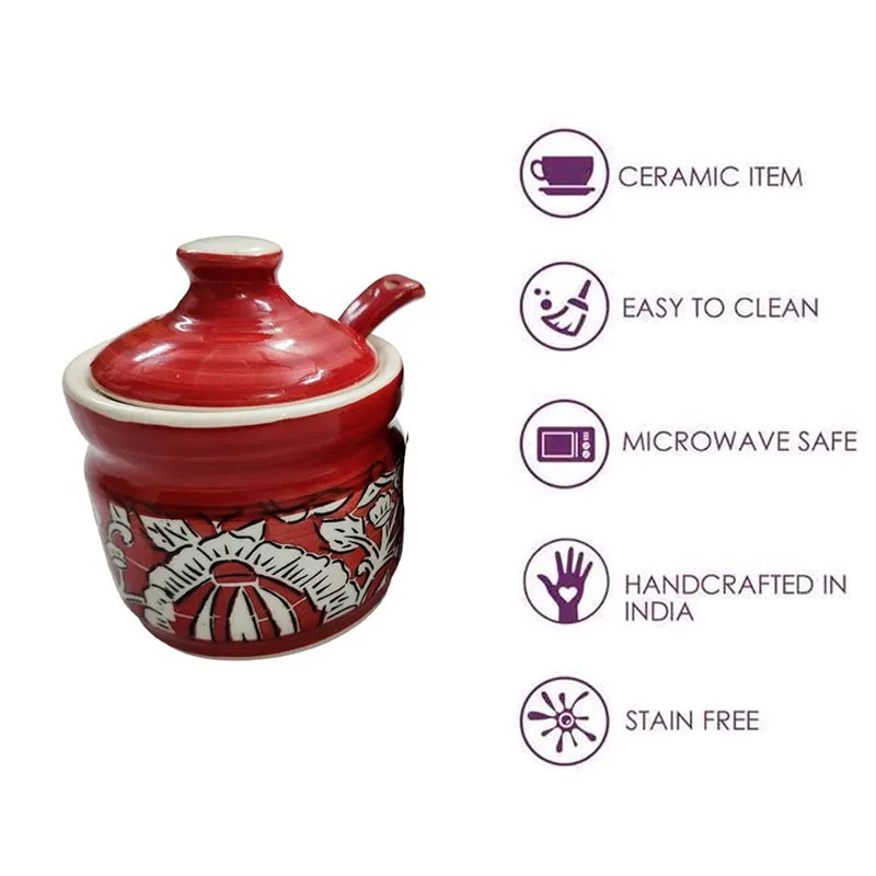 Arraina Ceramic Jar (Red/200 mL) - Four Piece Set media 4