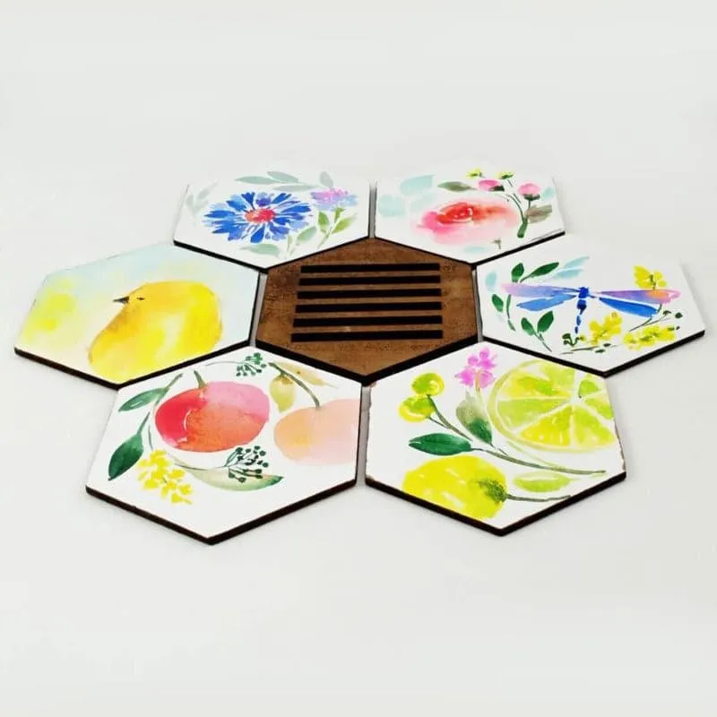 Trysta Nature Handpainted Coaster - Set Of Six media 4