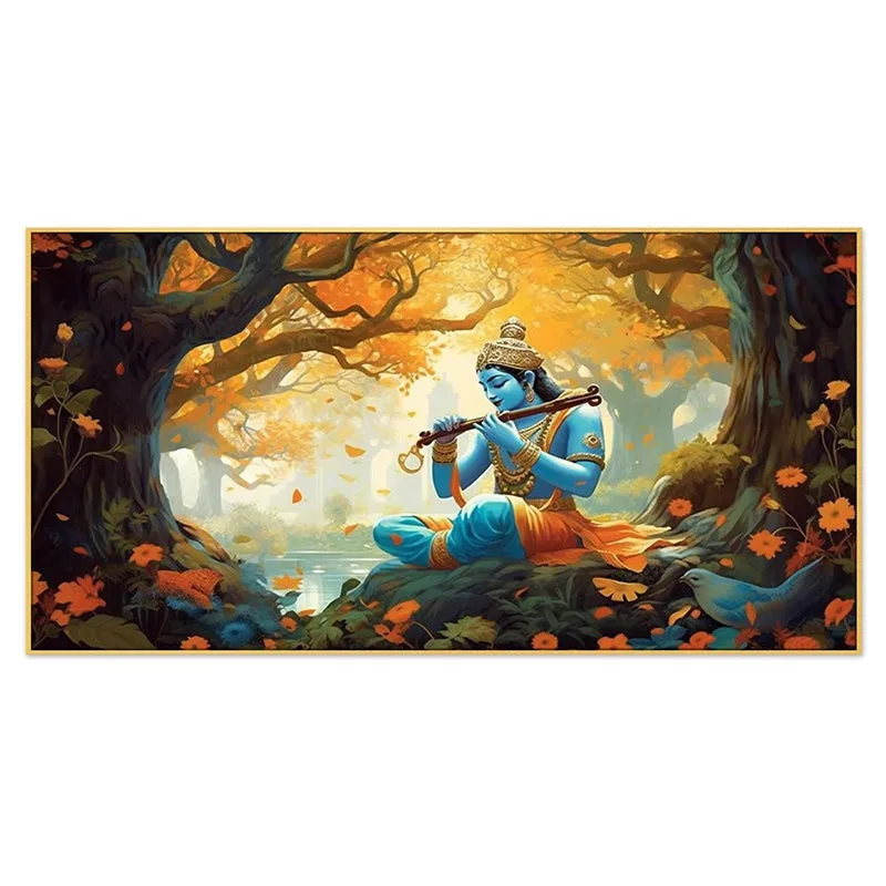 Krishna In Forest Canvas Wall Painting media 3