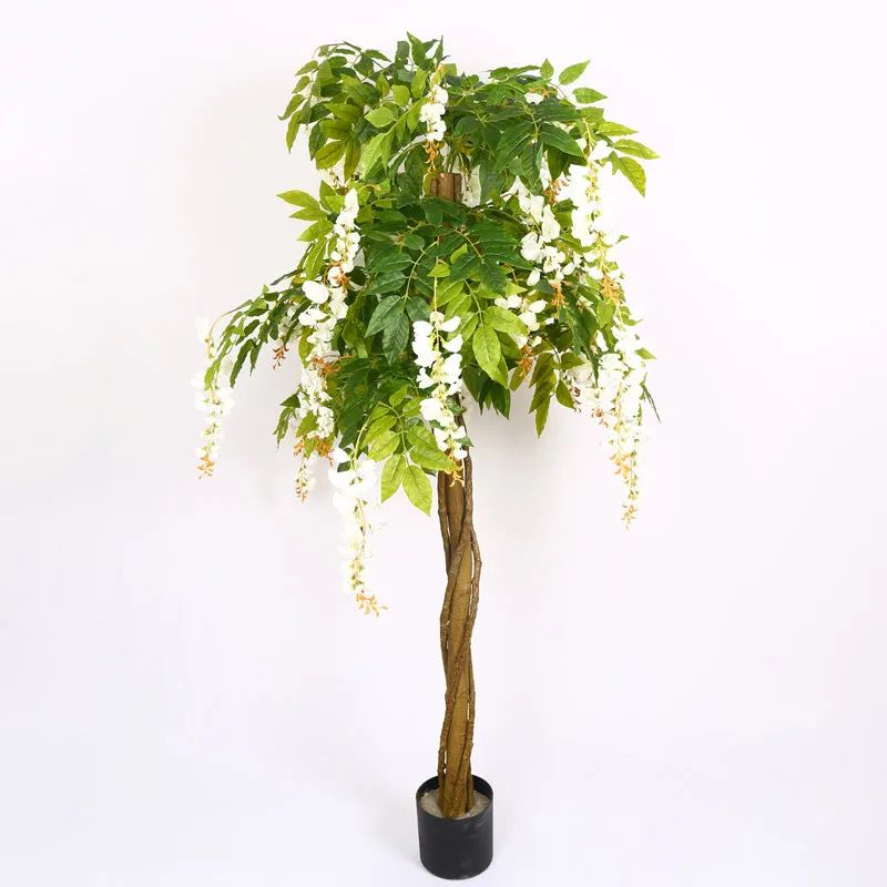 Verdiq Artificial Flowering Plant With Black Plastic Pot (Green & White) - 6 Feet media 4