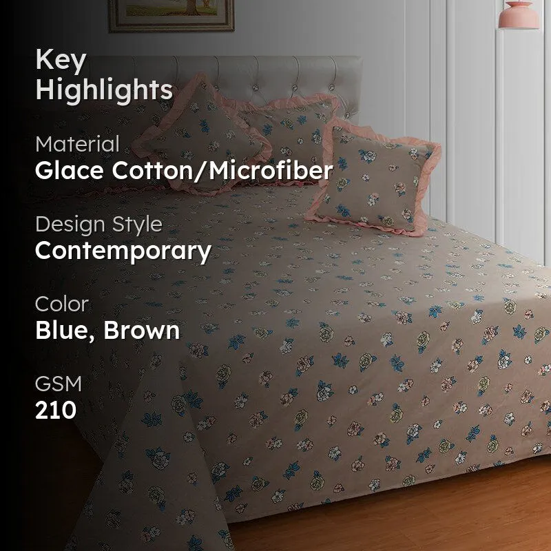 Moscow Winter Floral Frilled Microfiber Bedding Set - Five Piece Set media 2