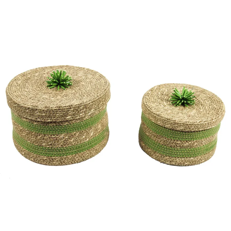 Knitraa Sea Grass Natural Fiber Storage Basket (Green/Beige) - Set Of Two media 6