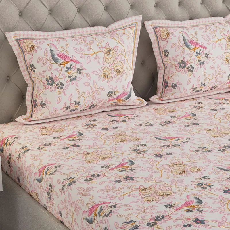 Radhika Printed Cotton Bedsheet (Pink) - 240 TC media 3