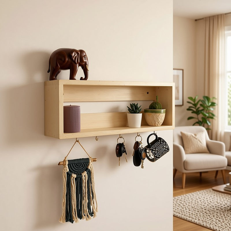 Kaiiro Wooden Wall Shelf Organiser with Key Holders