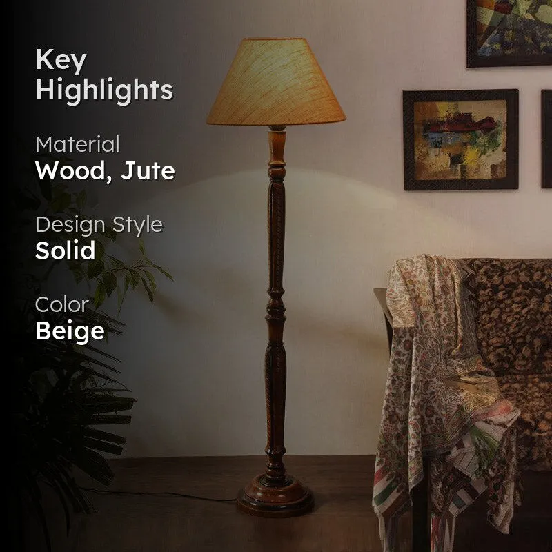 Hima Vintage Wooden Floor Lamp With Jute Shade - Beige media 2