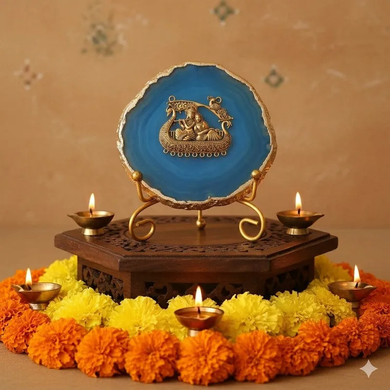 Radhe Krishna Bliss Agate Showpiece With Stand - Dark Blue media 1