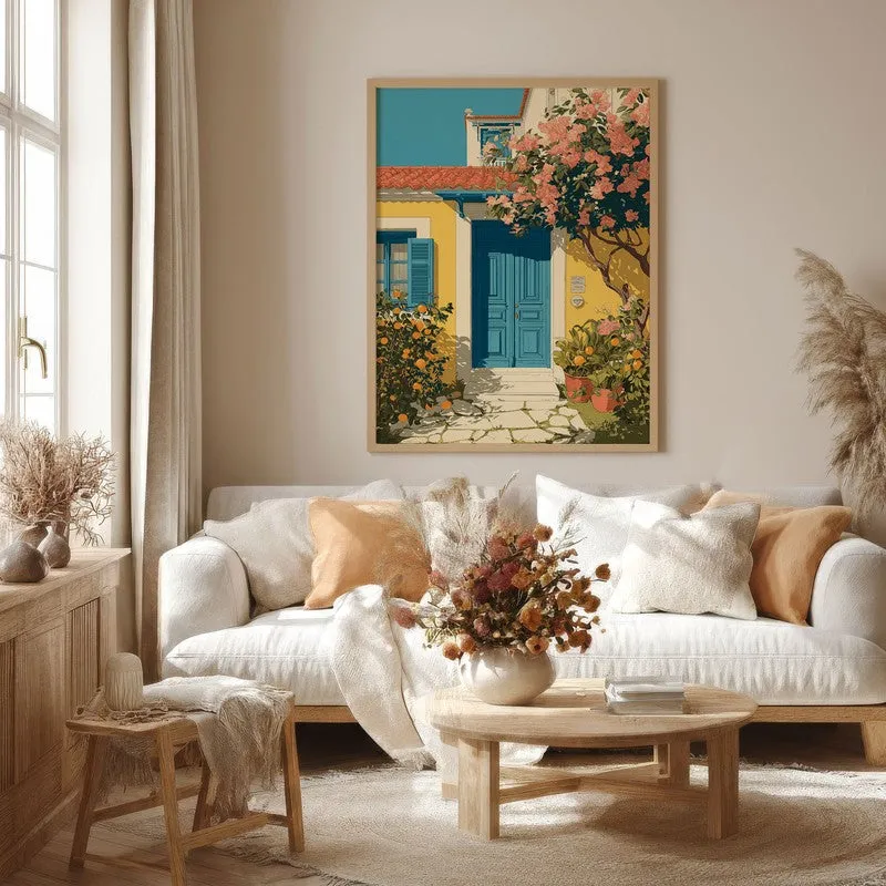 Floravue Sunlit Blue Door Canvas Wall Painting With Brown Frame media 1
