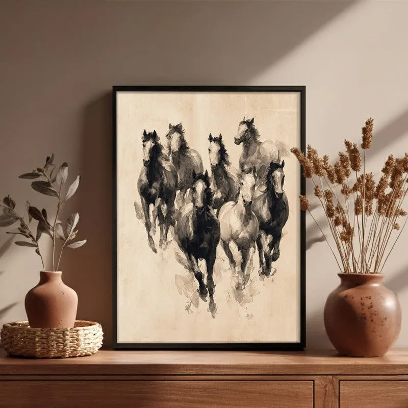 Sepia Wild Horse Wall Painting With Black Frame media 6