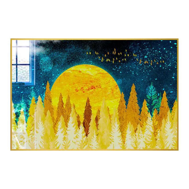 Sunkissed Forest Modern Canvas Wall Art With Frame - Gold media 3