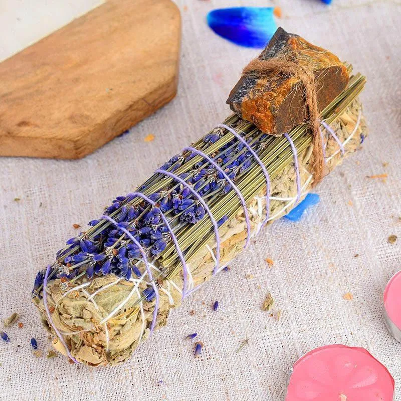 White Sage With Lavender And Tiger Eye Crystal Smudge Wand media 4