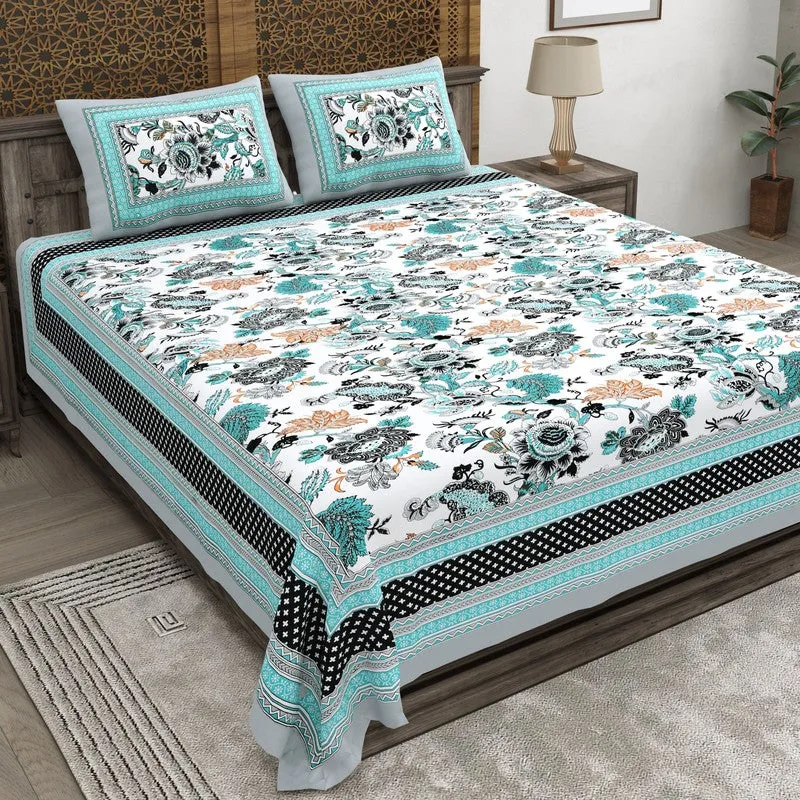 Tonear Cotton Bedsheet (Blue,Black) - 240 TC media 1