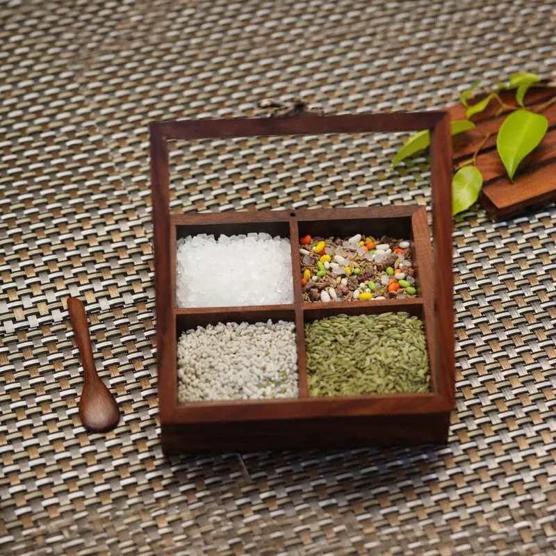 Rasoi Sheesham Wood Square Masala Box - Two Piece Set media 6