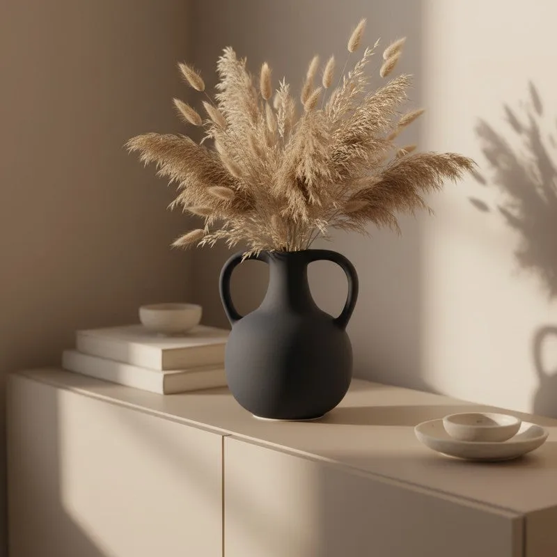 Matte Noir Loop Handle Ceramic Vase media 6