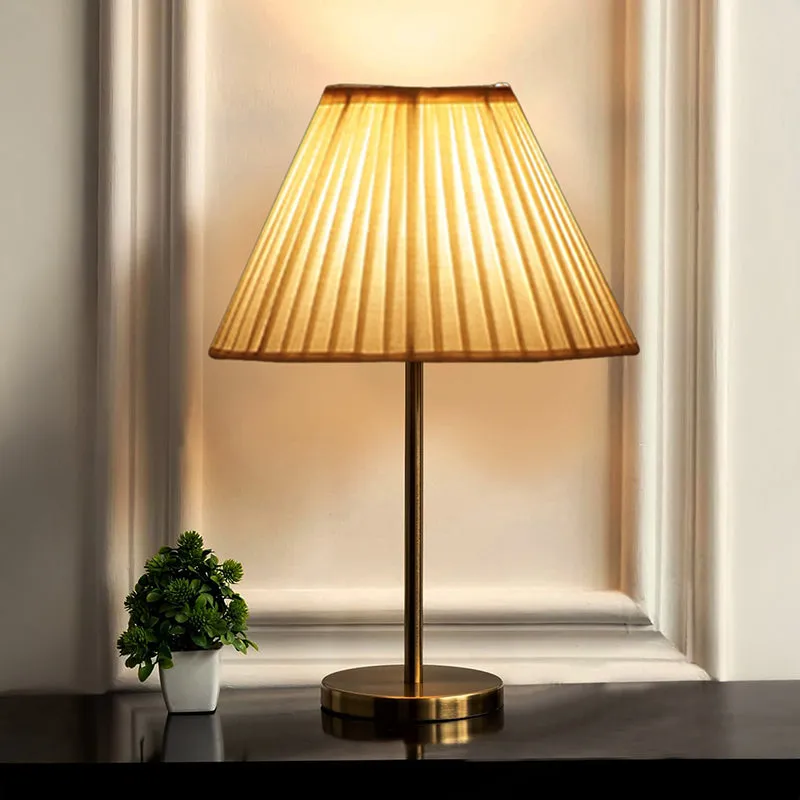 Cottage Glow Cotton & Metal Table Lamp - White,Gold media 1