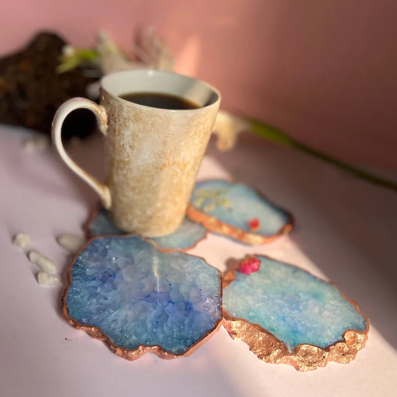 Suzzaine Handcrafted Crystal Agate Coaster (Blue) - Set Of Four media 1