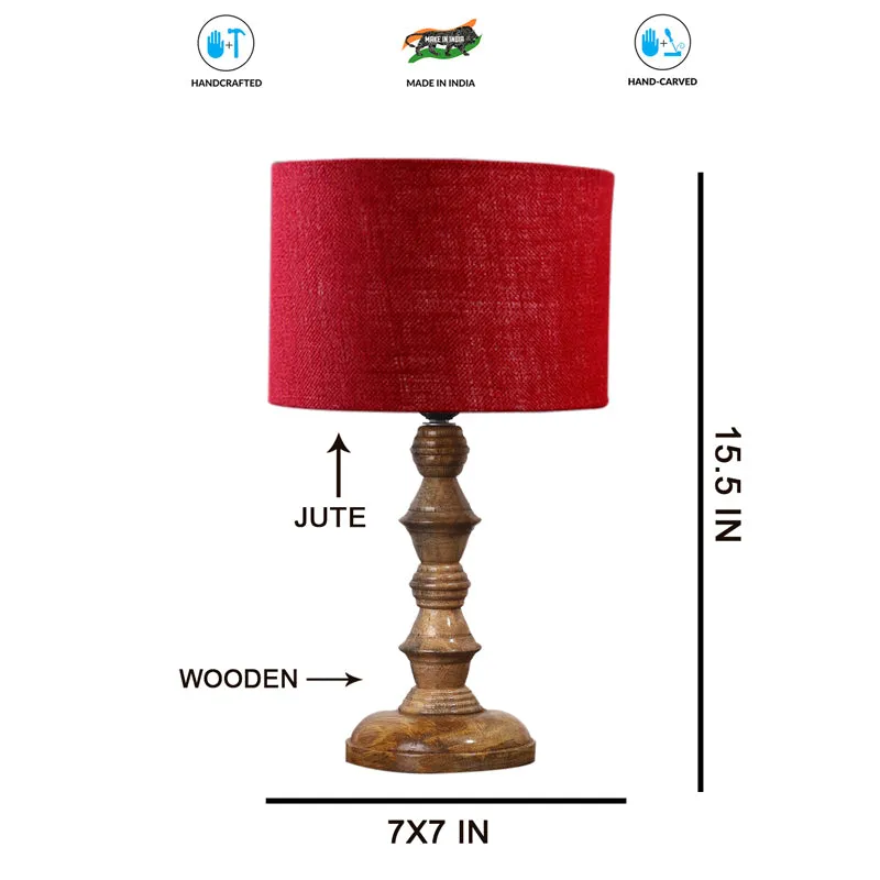 Sienna I Timber Wooden Table Lamp - Red,Brown media 7