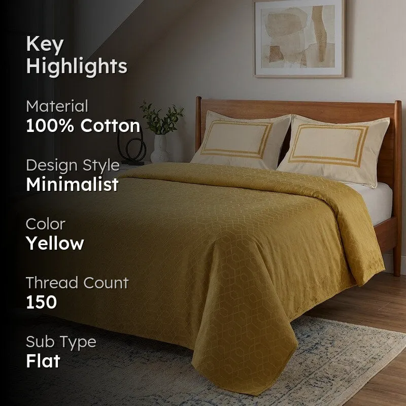 Grid Grace Cotton Bedsheet (Yellow) - 150 TC media 2