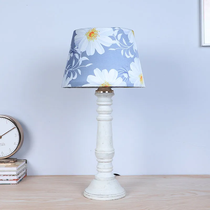 Daisy Blooms Coil Printed Mango Wood Table Lamp - White,Blue media 3