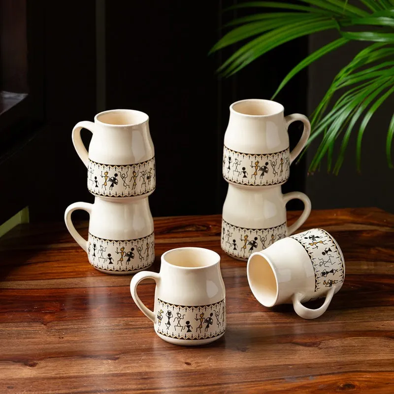 Warli Ceramic Tea Cup (140 mL Each) - Set of Six media 1