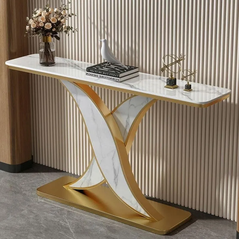 X Base Metal Console Table with Marble Base - Small media 1