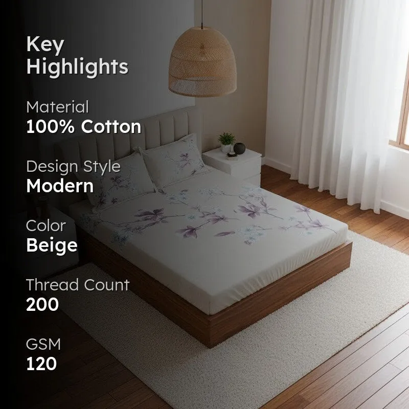 Nigaar Floral Cotton Bedsheet (Beige) - 200 TC media 2