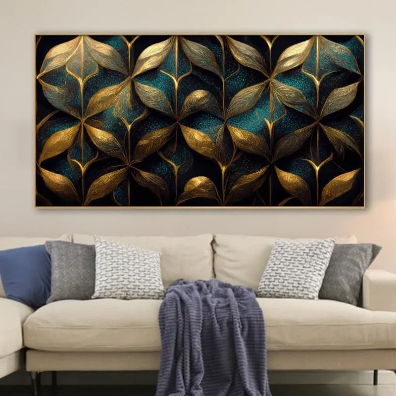 Golden Foliage Canvas Wall Painting With Frame media 3