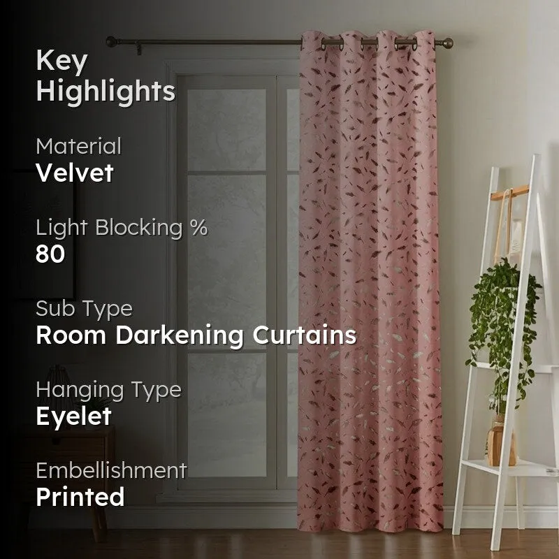 Glow Mist Printed Velvet Curtain - Pink,Gold media 2