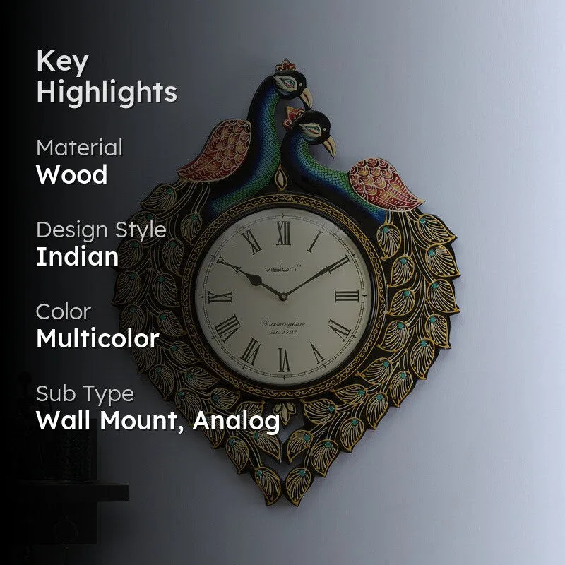 Artistic Peacock Motif Wood Wall Clock media 2