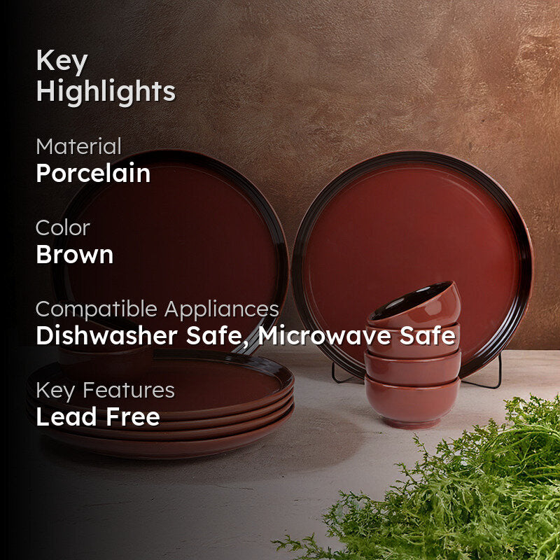 Caspian Porcelain Dinner Set (Brown) - 12 Piece Set media 2