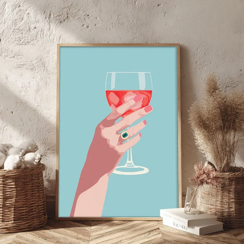 Roselle Elegant Wine Glass Illustration Canvas Wall Painting With Brown Frame media 3
